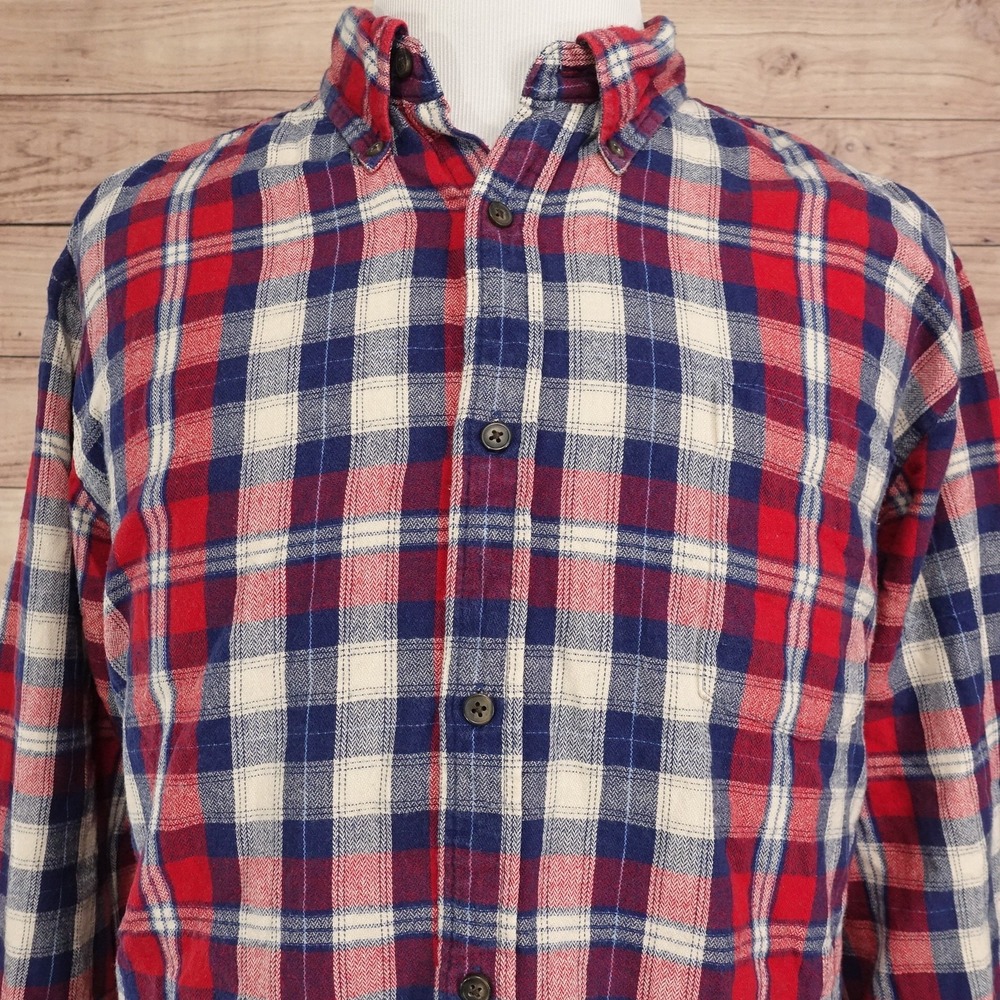 St. John's Bay Shirt Mens XL Red Blue Plaid Long Sleeve Button-Up Flannel Casual